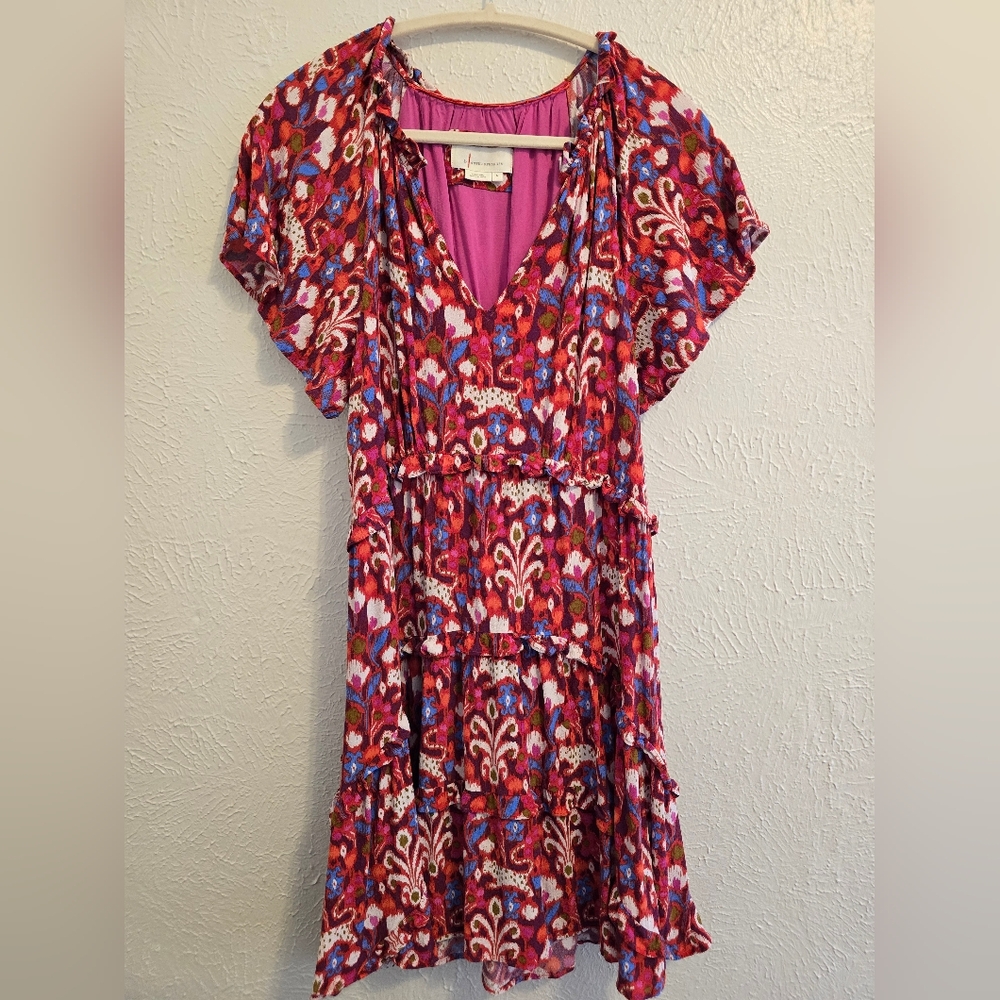 Anthropologie Robin Tiered Red Floral Dress